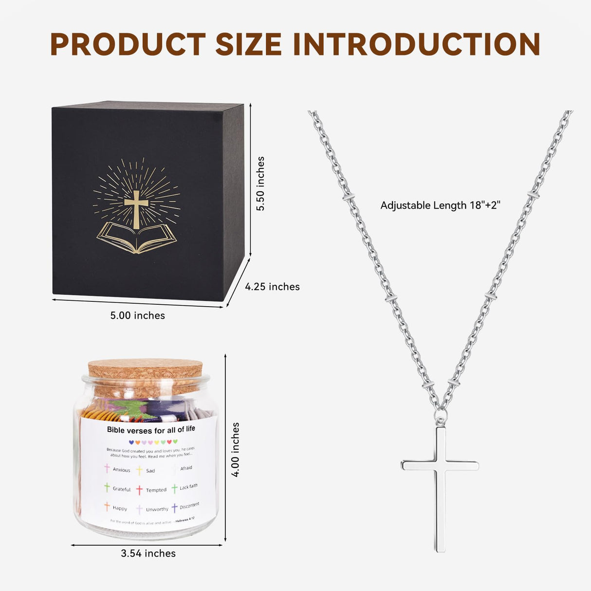 Large Size Bible Verse Jar, Christian Gifts for Women, Prayer Jar with 108Pcs Bible Verses and Silver Cross Necklace, Birthday Gifts for Women, Christian Easter Basket Stuffers