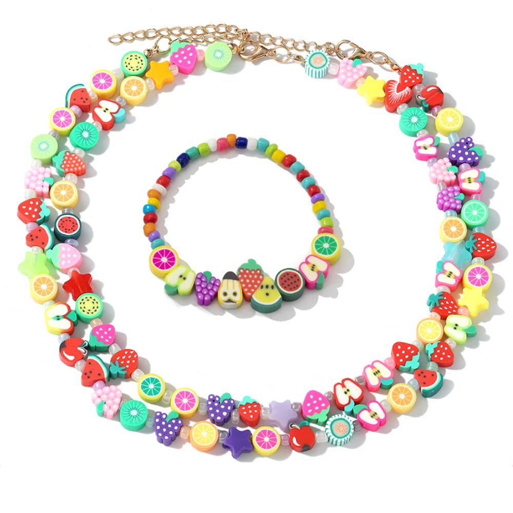 200pcs Fruits Polymer Clay Spacer Beads, Mixed Fruit Charm Beads for DIY Necklace Earrings Jewelry Crafts Making