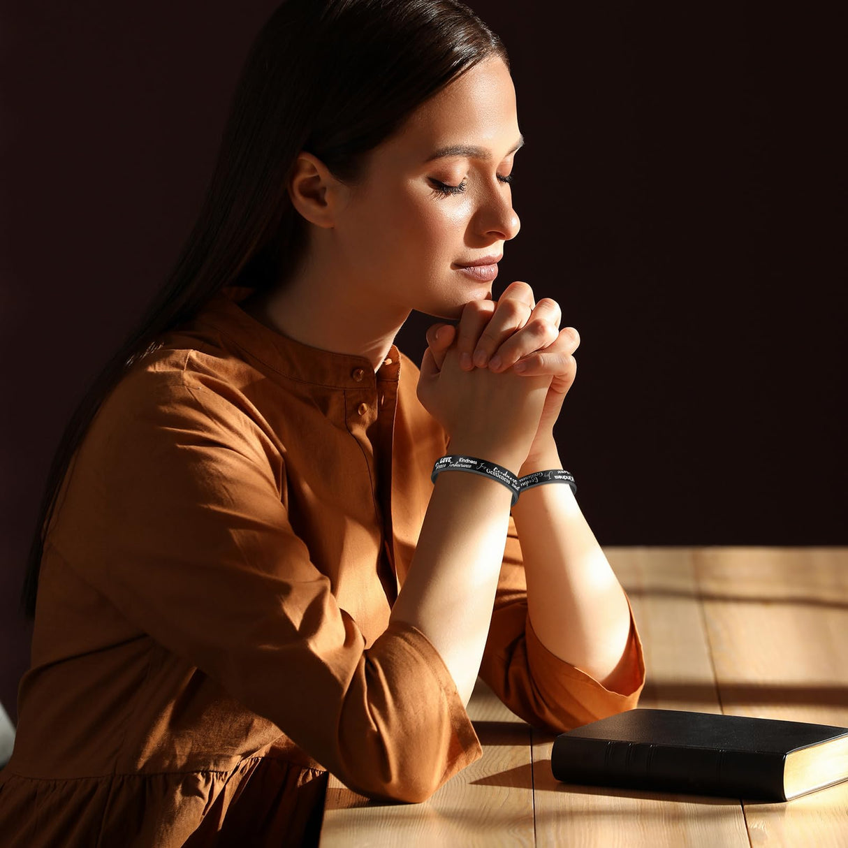 Huquary 48 Pcs Fruit of the Spirit Bracelet Inspirational Scripture Christian Silicone Bracelets Bulk Religious Motivational Love Joy Peace Patience Wristband Gift Fruit of the Spirit Decor(Black)