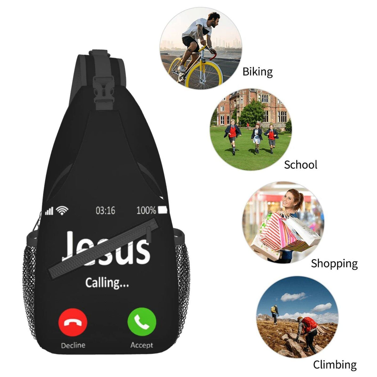 Qurdtt Christian Theme Crossbody Bag Crossbody Backpack Jesus Sling Backpack Chest Bag Sling Bag For Women Men