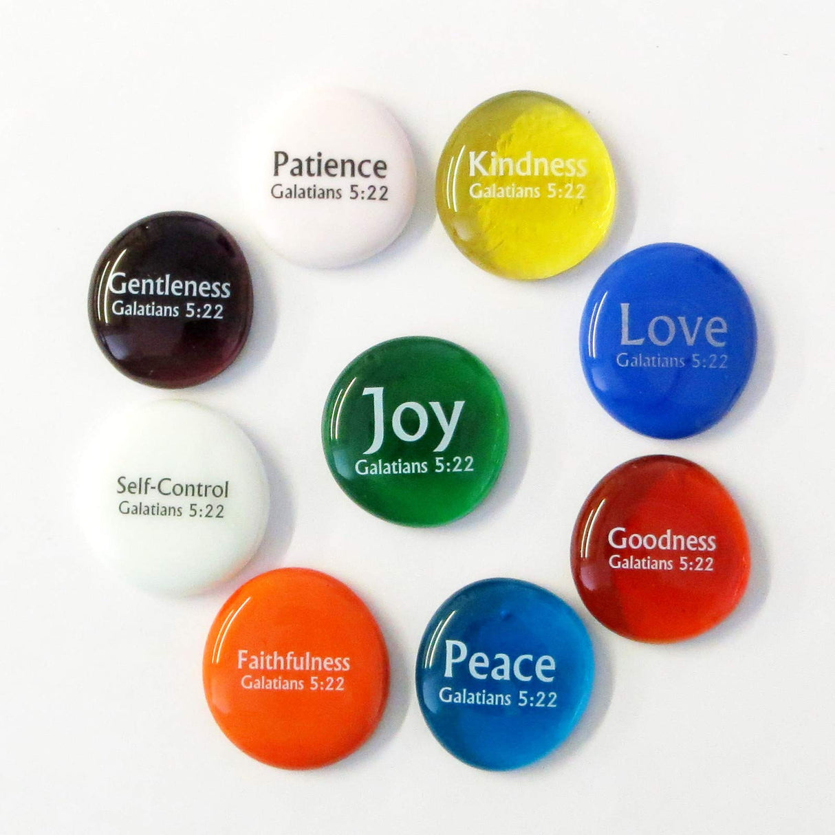Fruit of the Spirit Glass Stones, 9 Beautiful Rocks, Each With a Word From the Galatians 5:22 Verse. Inspiring Christian Education Tool From Lifeforce Glass.
