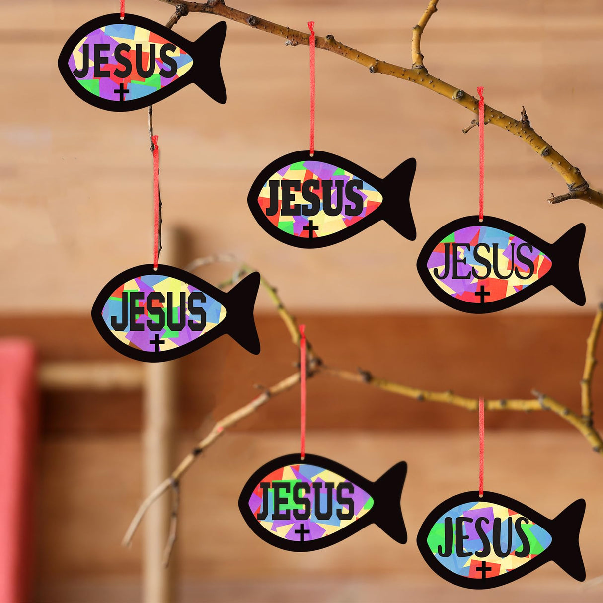 Sinload 24 Sets Faith Fish Craft Kit DIY Christian Jesus Fish Craft Religious Cross Tissue Paper Hanging Ornament for Home Church Bible Sunday School Activities