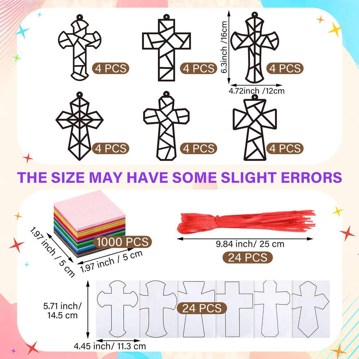 Sinload 24 Sets Religious Cross Crafts Religious Tissue Paper Christian Crafts Kit DIY Christian Art Kit Resurrection Church Ornaments Jesus Sunday School Gifts