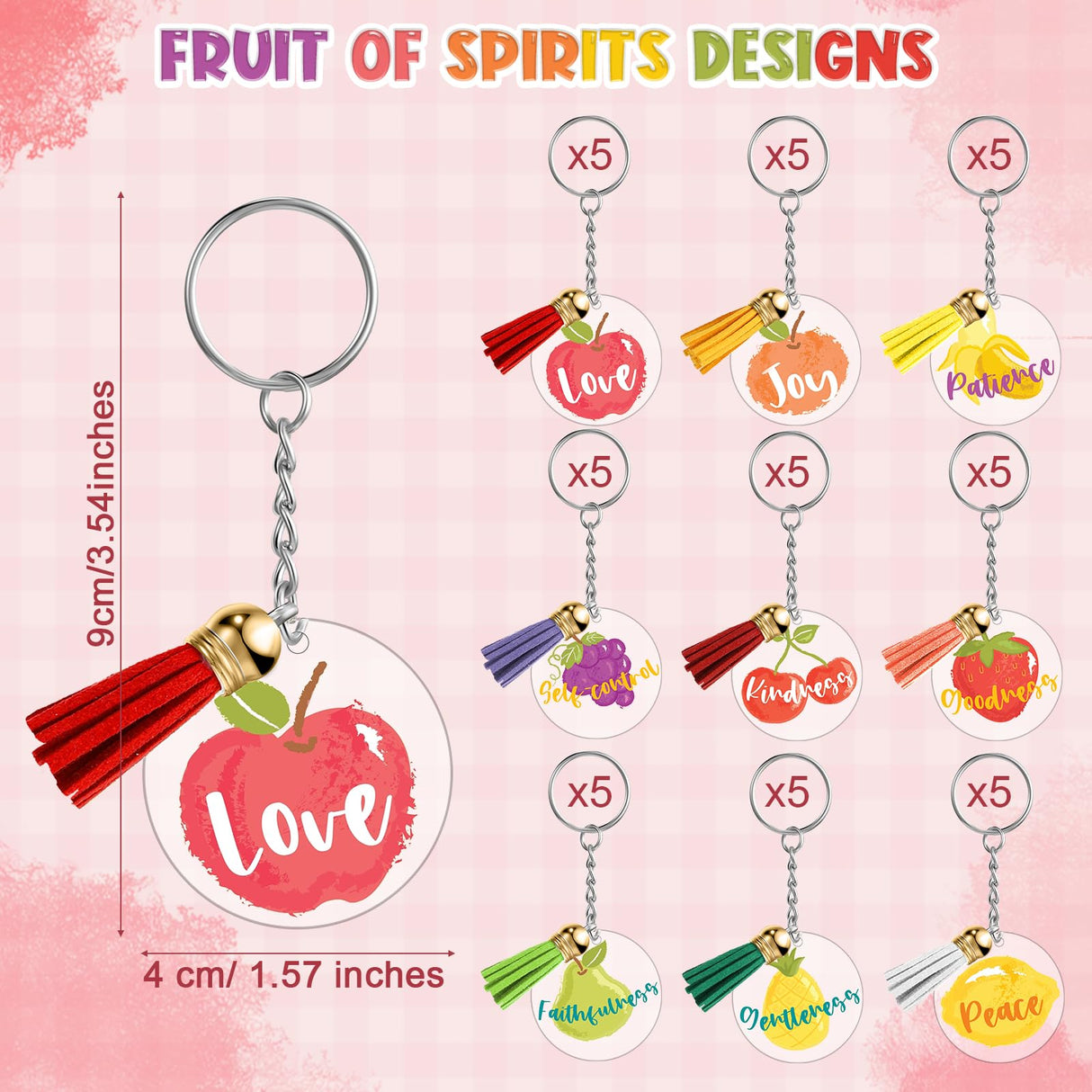 Fumete 45 Pcs Employee Appreciation Gift Keychains Acrylic Fruits of the Spirit Pun Key Rings Thank You Bible Keychain(Bible)