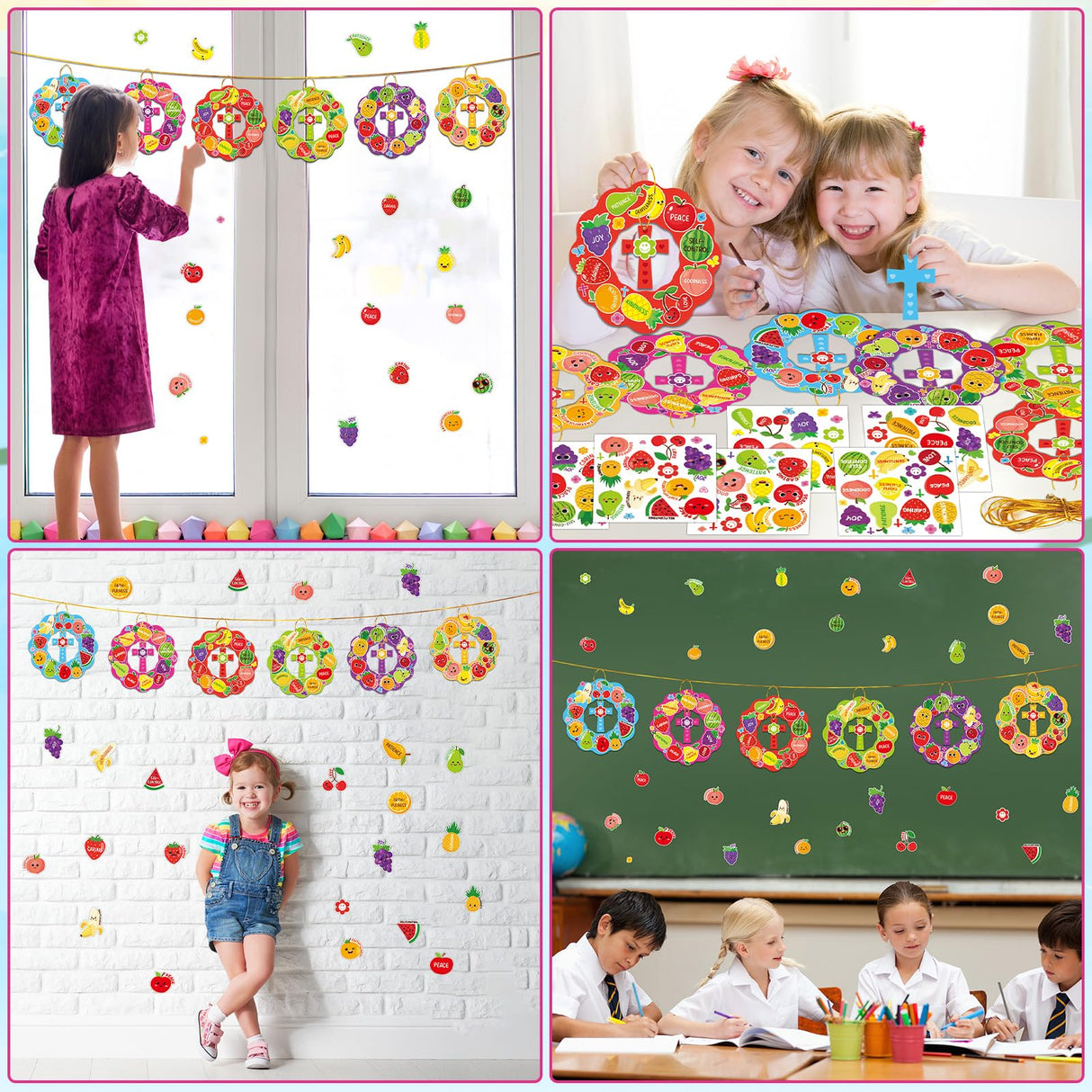 30 Set Fruit of The Spirit Wreath Craft Kit for Kids Sunday School Christian DIY Crafts Make Your Own Religious Fruits Stickers Hanging Ornament for Classroom Arts Activities Home Decor Supplies