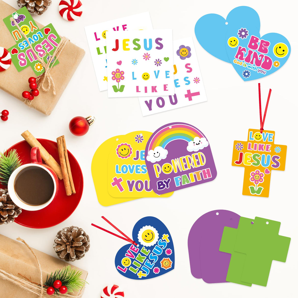24Set Jesus Christian Religious Crafts for Kids Bulk Sunday School Crafts Kit Jesus Love You DIY Sticker Hanging Ornament for Classroom VBS Activities Faith Vacation Bible School Church Party Gifts