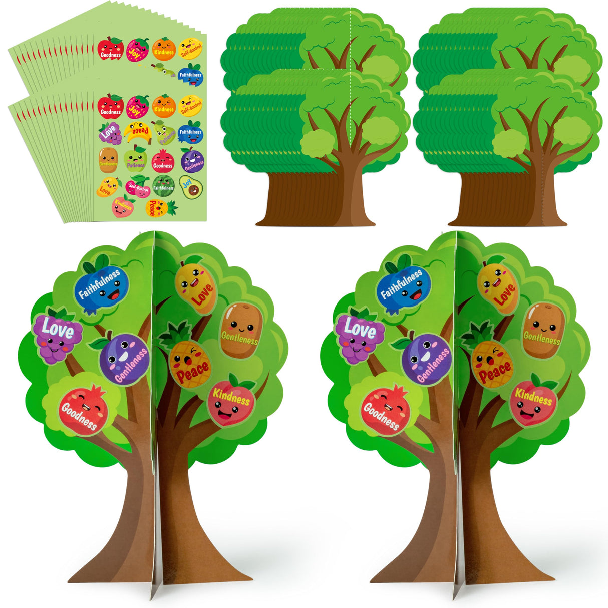 AgincBerry 16 Set Fruit Bible Trees Craft Kits Make Your own Fruit Bible Accents Tree DIY Christian Religious Early Learning Craft Kit Sunday School Classroom Church Craft for Kids Home Fun Activities