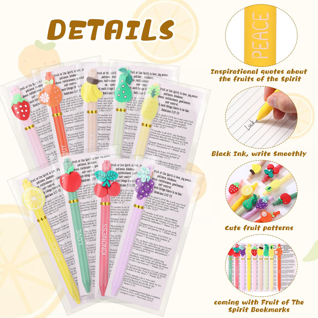 Gilprop 36 Set Easter Fruit Religious Gifts Christian Pens with Spirit Bookmarks for Kids Spiritual Fruit Bible Verse Pens Classroom Gifts for Students Graduation Church Vacation Bible School