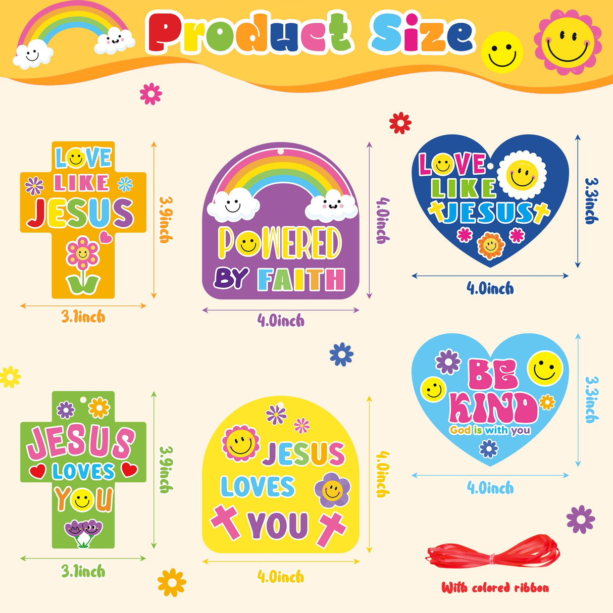 24Set Jesus Christian Religious Crafts for Kids Bulk Sunday School Crafts Kit Jesus Love You DIY Sticker Hanging Ornament for Classroom VBS Activities Faith Vacation Bible School Church Party Gifts