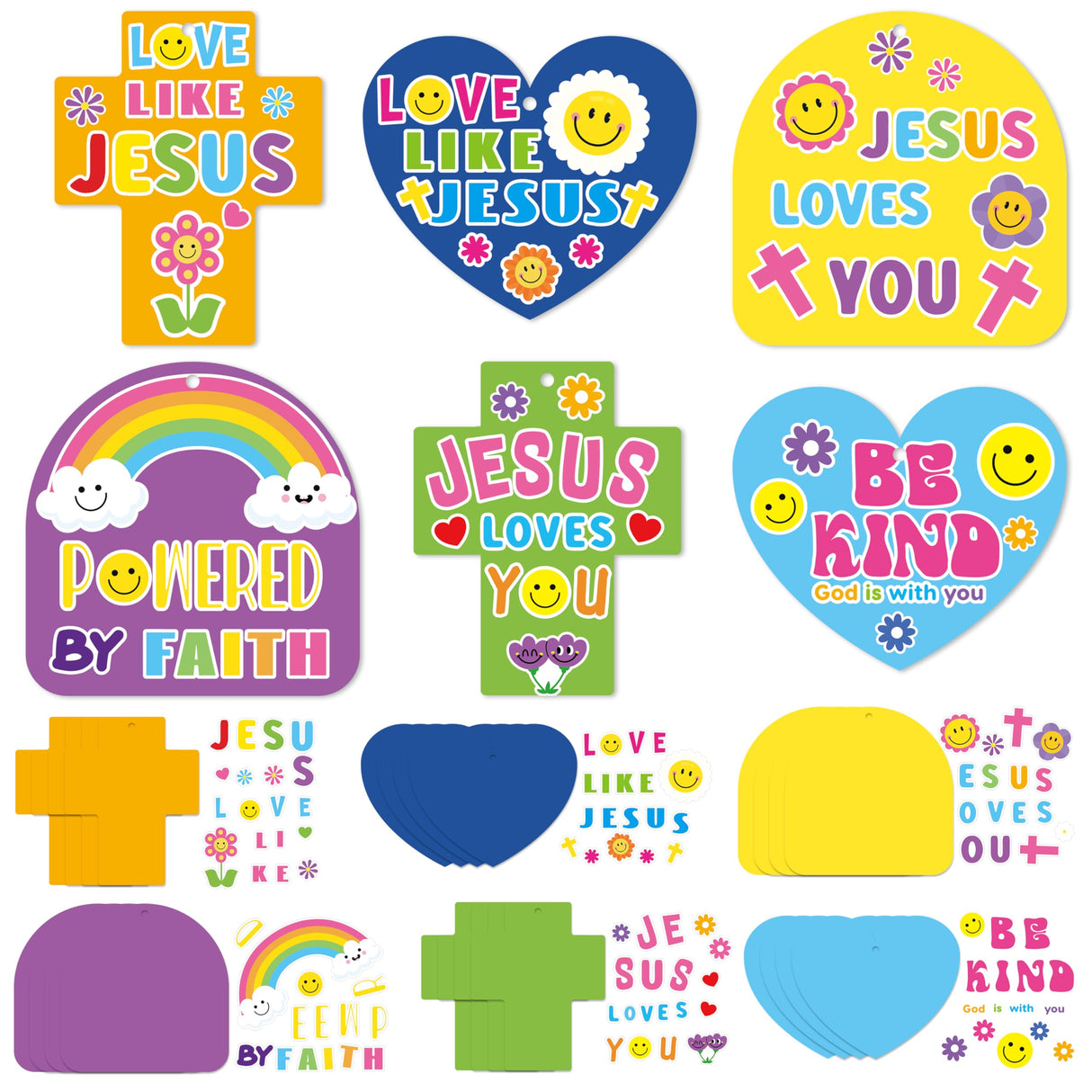 24Set Jesus Christian Religious Crafts for Kids Bulk Sunday School Crafts Kit Jesus Love You DIY Sticker Hanging Ornament for Classroom VBS Activities Faith Vacation Bible School Church Party Gifts