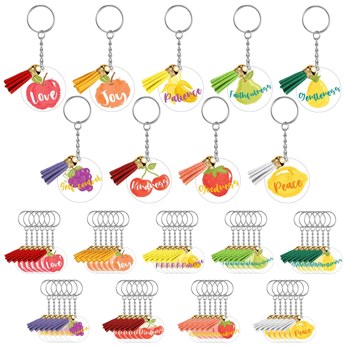 Fumete 45 Pcs Employee Appreciation Gift Keychains Acrylic Fruits of the Spirit Pun Key Rings Thank You Bible Keychain(Bible)