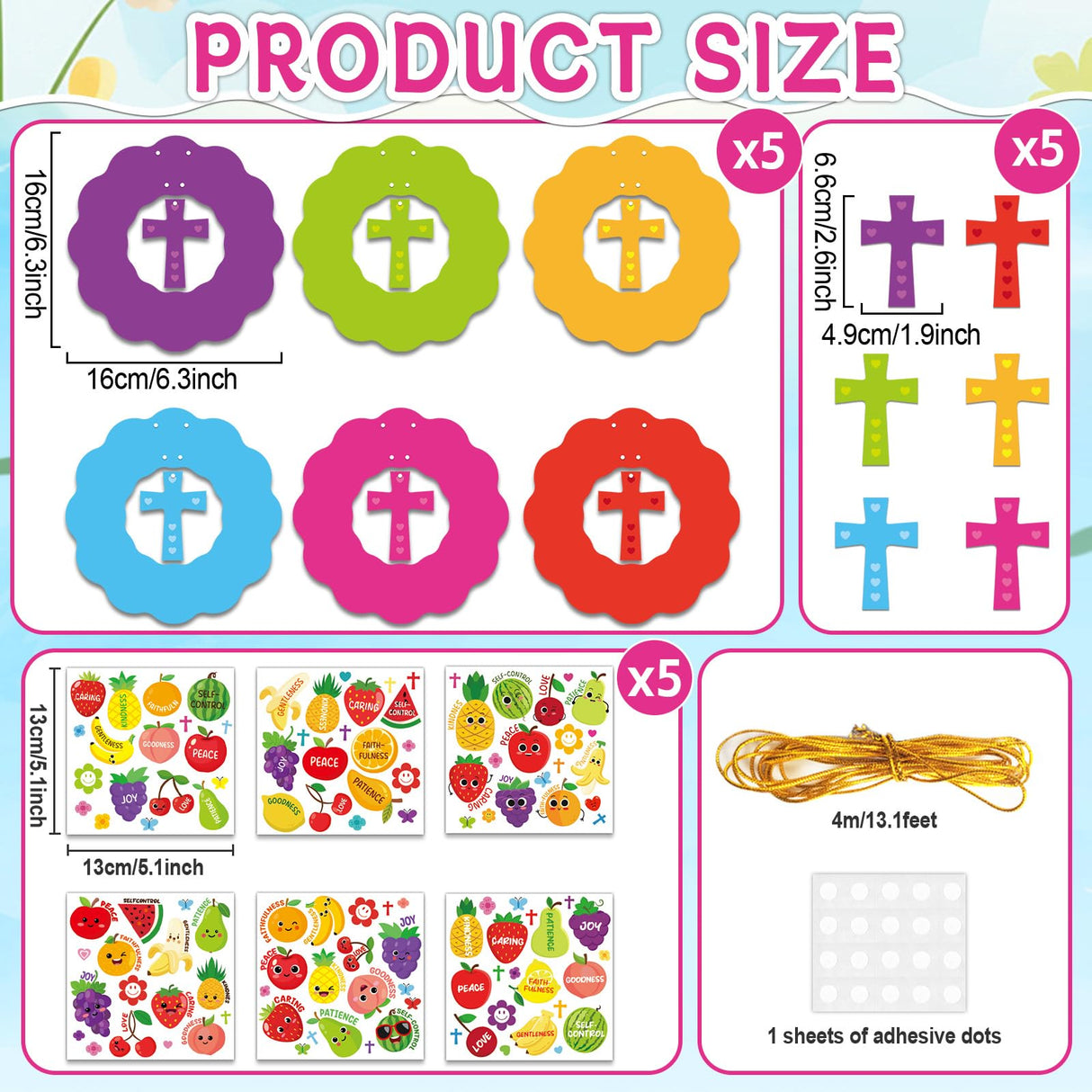 30 Set Fruit of The Spirit Wreath Craft Kit for Kids Sunday School Christian DIY Crafts Make Your Own Religious Fruits Stickers Hanging Ornament for Classroom Arts Activities Home Decor Supplies