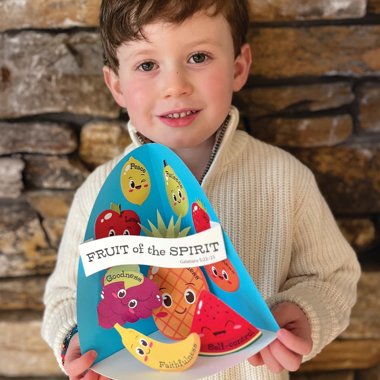 FreshCut Crafts Fruit of The Spirit Bible Craft Kit -10-Pack Easy 3-D Punch-Out Religious Crafts for Kids 5 & Up, Sunday School, Homeschool, Classroom Inspirational Art, US-Made Card Stock, NOT Foam