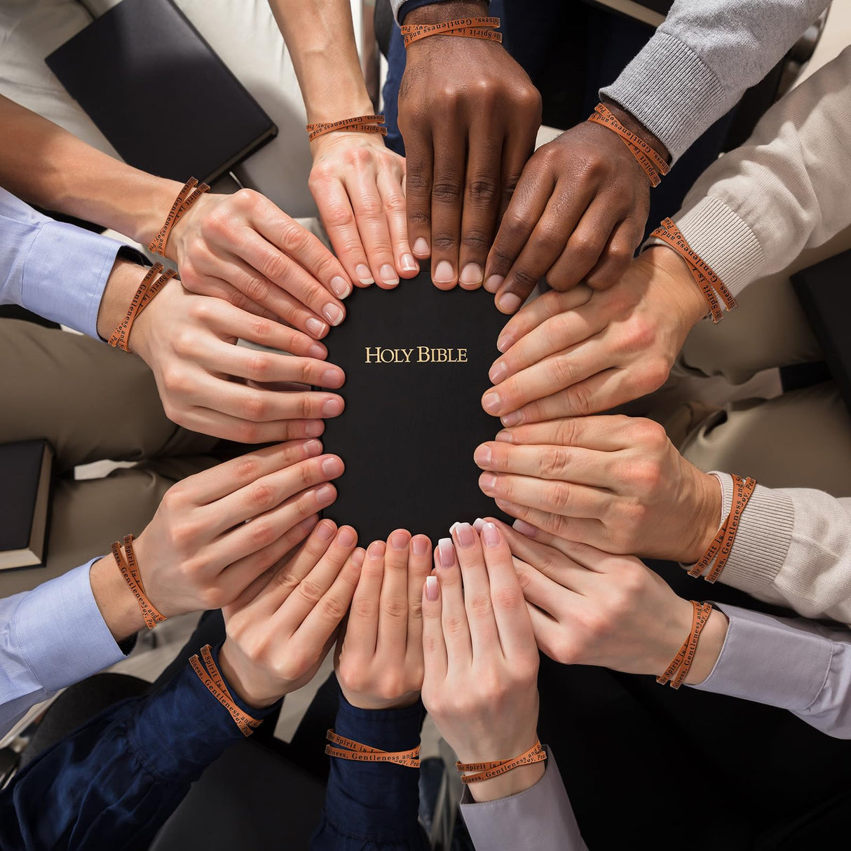 Ferreve 12 Pcs Fruit of the Spirit Wrap Leather Bracelets Adjustable Christian Bracelets Bible Verse Gifts for Church Men Women Sunday School Party Favors