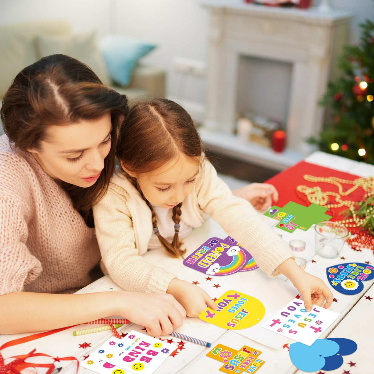 24Set Jesus Christian Religious Crafts for Kids Bulk Sunday School Crafts Kit Jesus Love You DIY Sticker Hanging Ornament for Classroom VBS Activities Faith Vacation Bible School Church Party Gifts