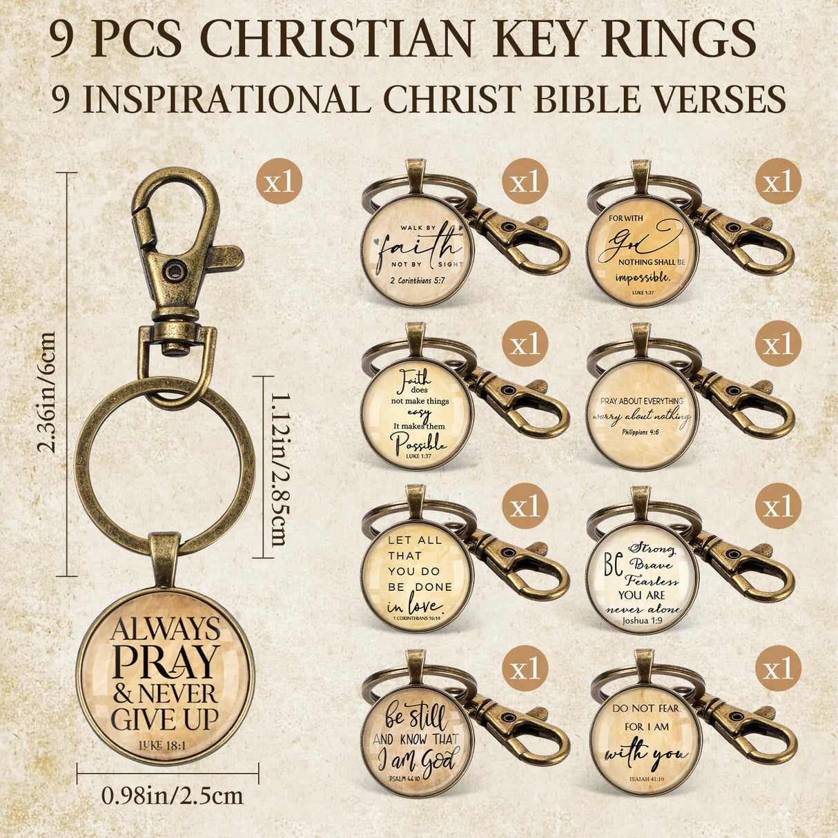 Fumete Christian Keychain Bulk Bible Verse Religious Keychain Scripture Quote Inspirational Gifts Supplies for Men Women (Vintage, 9)