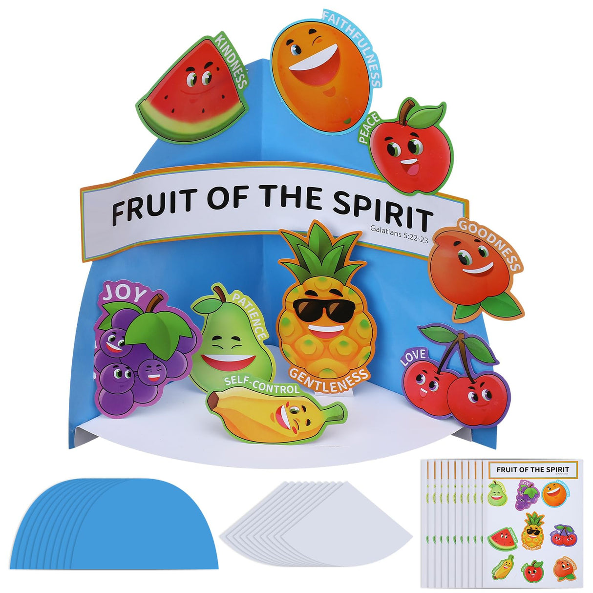 Fruit of The Spirit Easter Craft Kit, Make 24 Punch Out Tabletop Display Cutout Crafts 3D Bible Paper Christian Crafts Sunday School Crafts for Home School Classroom Activities