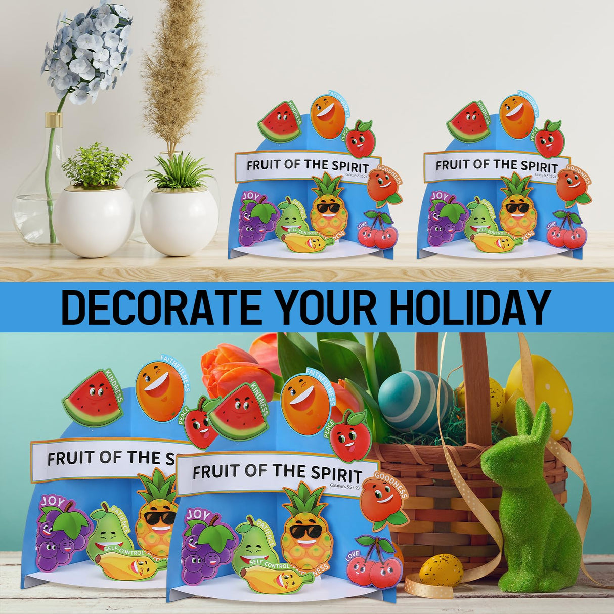 Fruit of The Spirit Easter Craft Kit, Make 24 Punch Out Tabletop Display Cutout Crafts 3D Bible Paper Christian Crafts Sunday School Crafts for Home School Classroom Activities