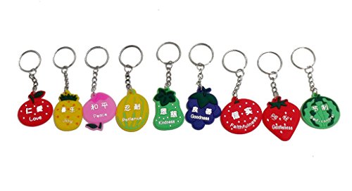 ENGLISH & CHINESE: Christian gifts the fruit of the Spirit, Lord's day school prizes Gospel of supplies Silicone scripture key Tags Chains(9pc)