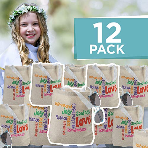 Fun Express Fruit Of The Spirit Tote Bags, Set of 12 - Church Welcome and Gift Bags and Religious Supplies