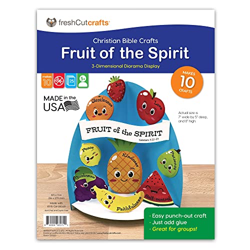 FreshCut Crafts | Fruit of The Spirit Easy 3-D Punch-Out Bible Craft Kit – Makes 10 Tabletop Display Crafts for Sunday School, Homeschool Classrooms US Made Quality Card Stock, NOT Foam